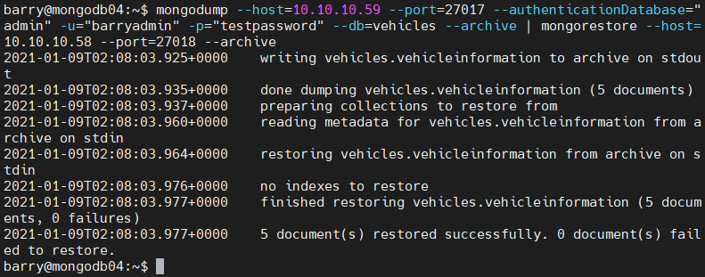 create a backup from a secure MongoDB database using mongodump